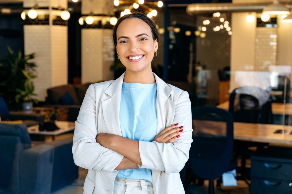 female medical virtual assistant cross arms