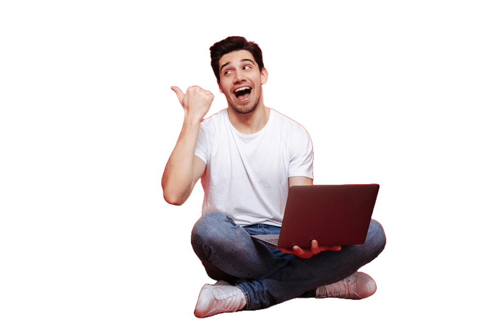 latino pro male sitting holding laptop