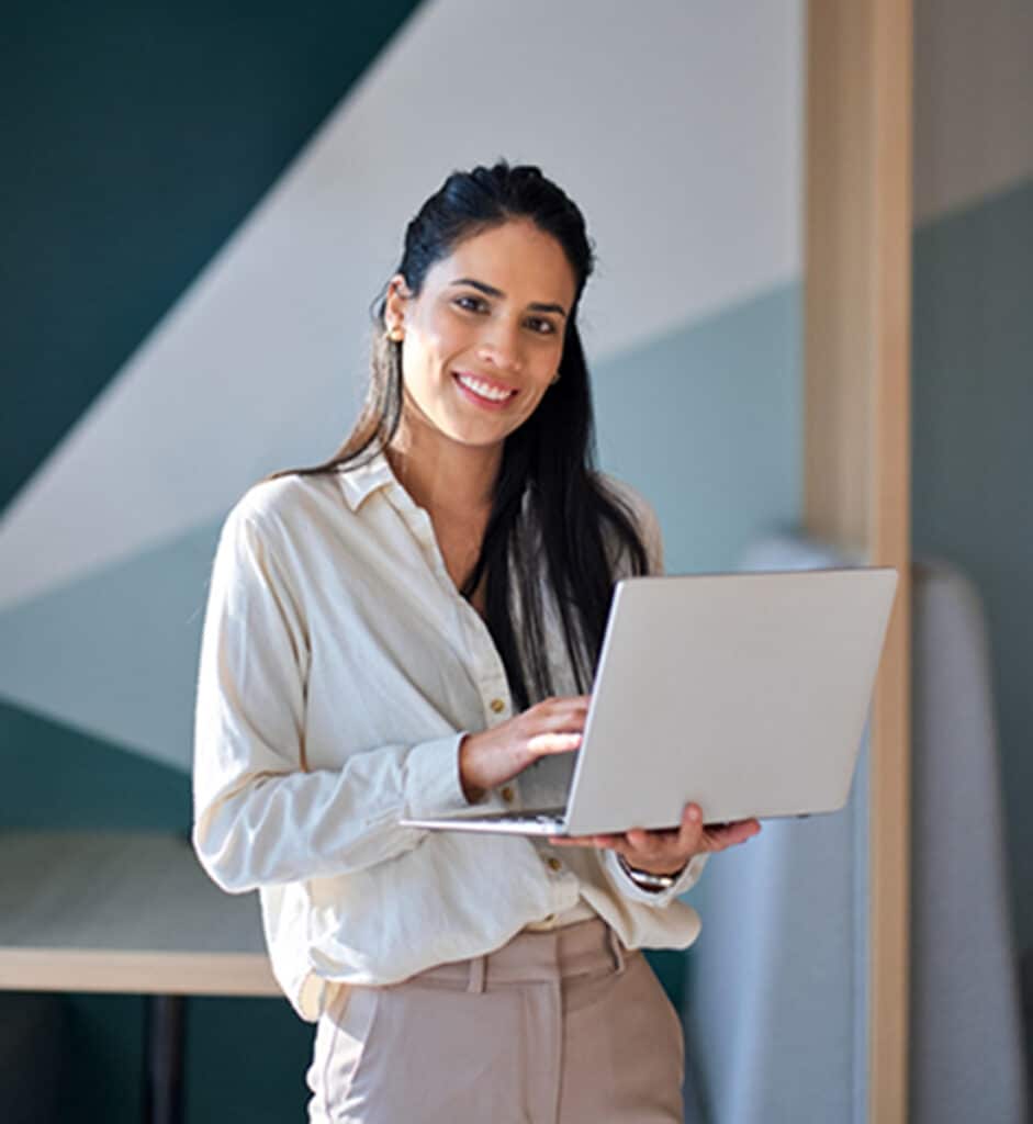 service of intake coodinator female holding a laptop