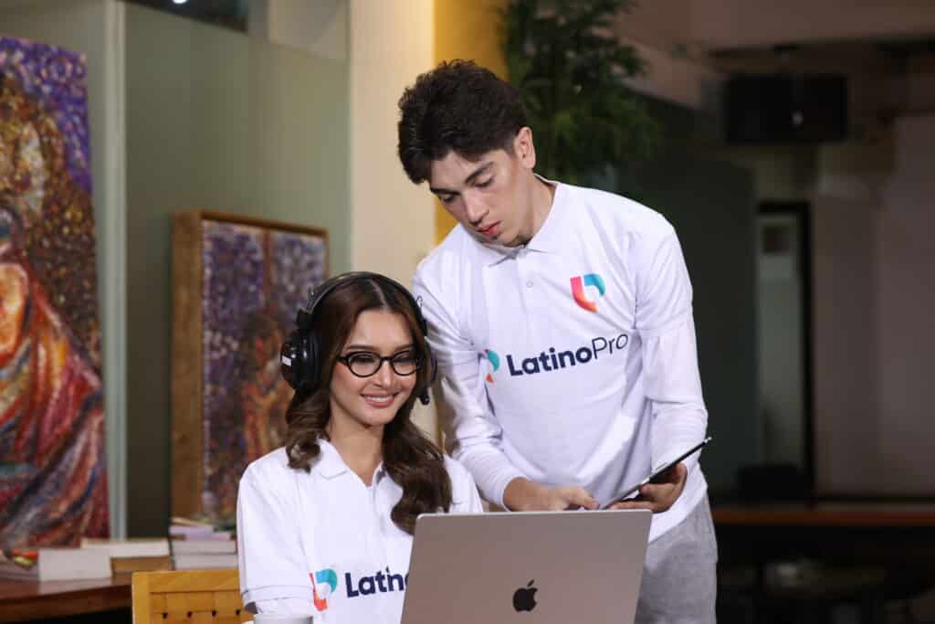 Professional woman with headphones and laptop, ideal for showcasing virtual case manager jobs.