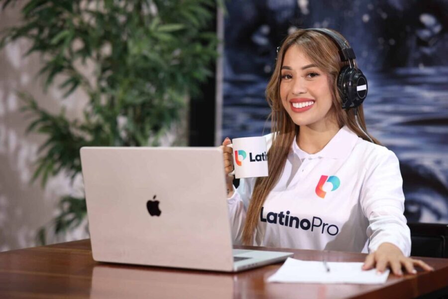 Smiling woman in headset works remotely, representing LatinoPro’s legal intake specialist job description services.